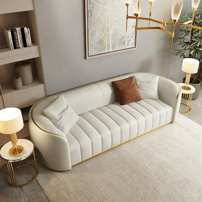 “Anat LuxeGold 3 Seater Sofa – Modern Luxury Sofa” “Anat LuxeGold 3 Seater Sofa – luxury white upholstered sofa with gold frame accents for modern living room furniture”