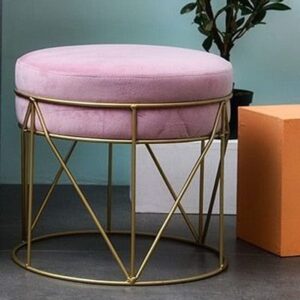 Anat Velora Blush Ottoman – Modern Velvet Round puff Ottoman Furniture in India