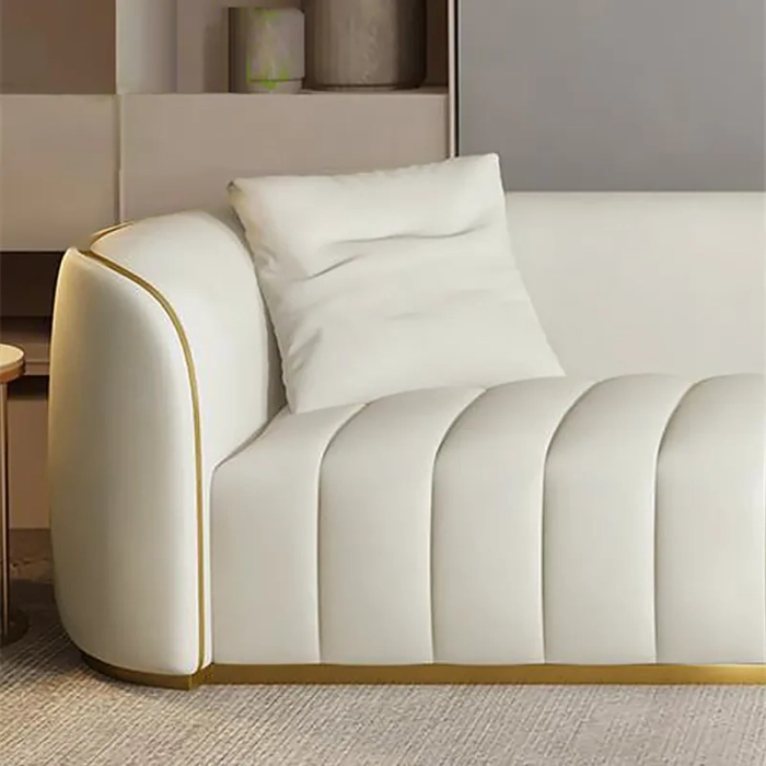 “Anat LuxeGold 3 Seater Sofa – Modern Luxury Sofa” “Anat LuxeGold 3 Seater Sofa – luxury white upholstered sofa with gold frame accents for modern living room furniture”