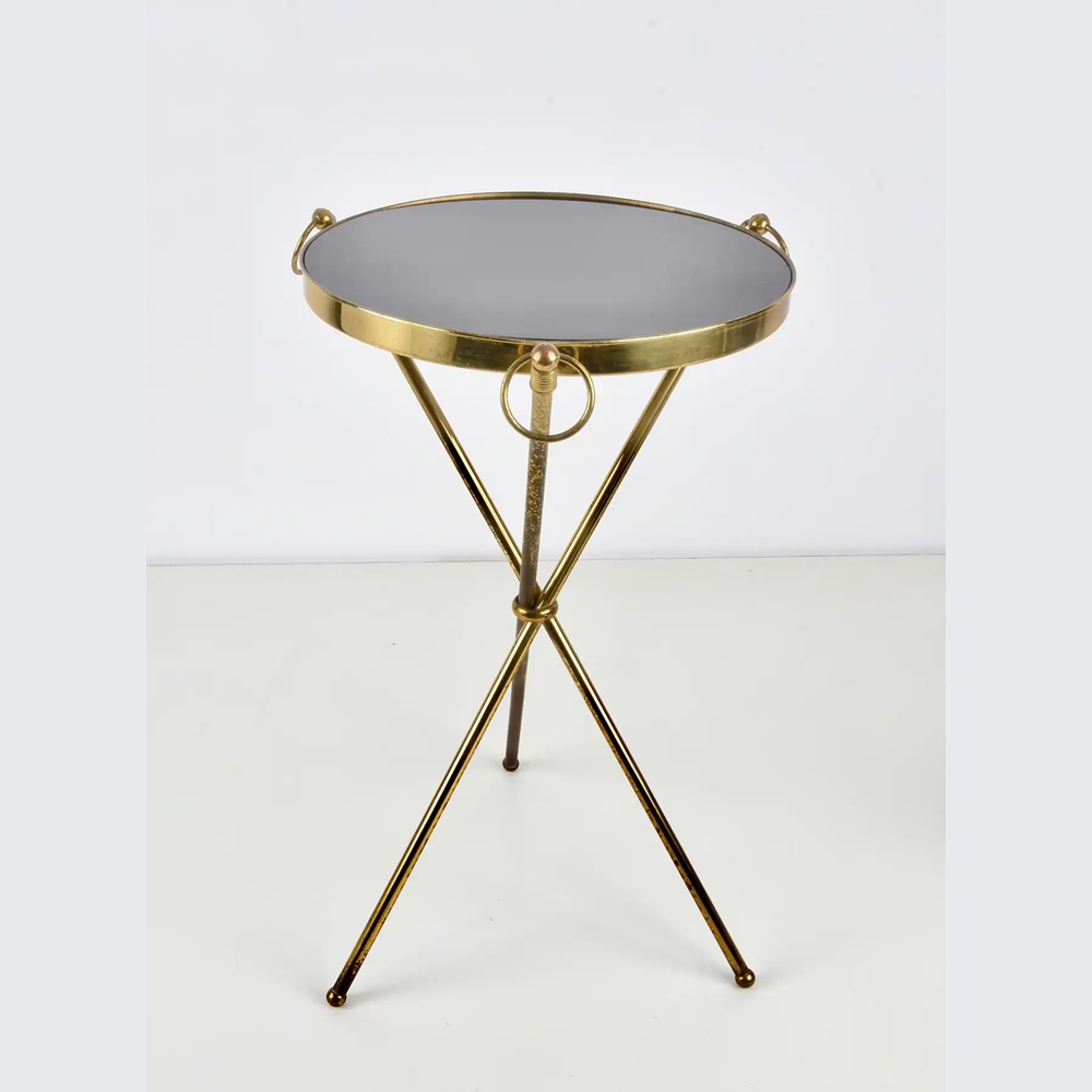 Anat Aura Arc Side Table – Metallic Round Accent Table” “Anat Aura Arc Side Table – metallic round side table with black top and golden tripod legs”