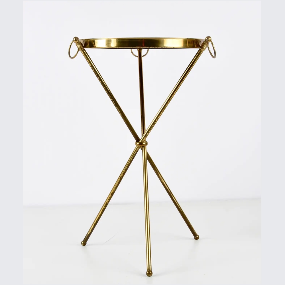 “Anat Aura Arc Side Table – Metallic Round Accent Table” “Anat Aura Arc Side Table – metallic round side table with black top and golden tripod legs”