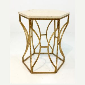 Anat Hexagon Marble Side Table with Gold Base – luxury marble top side table with decorative hexagon metal frame for modern home furniture”
