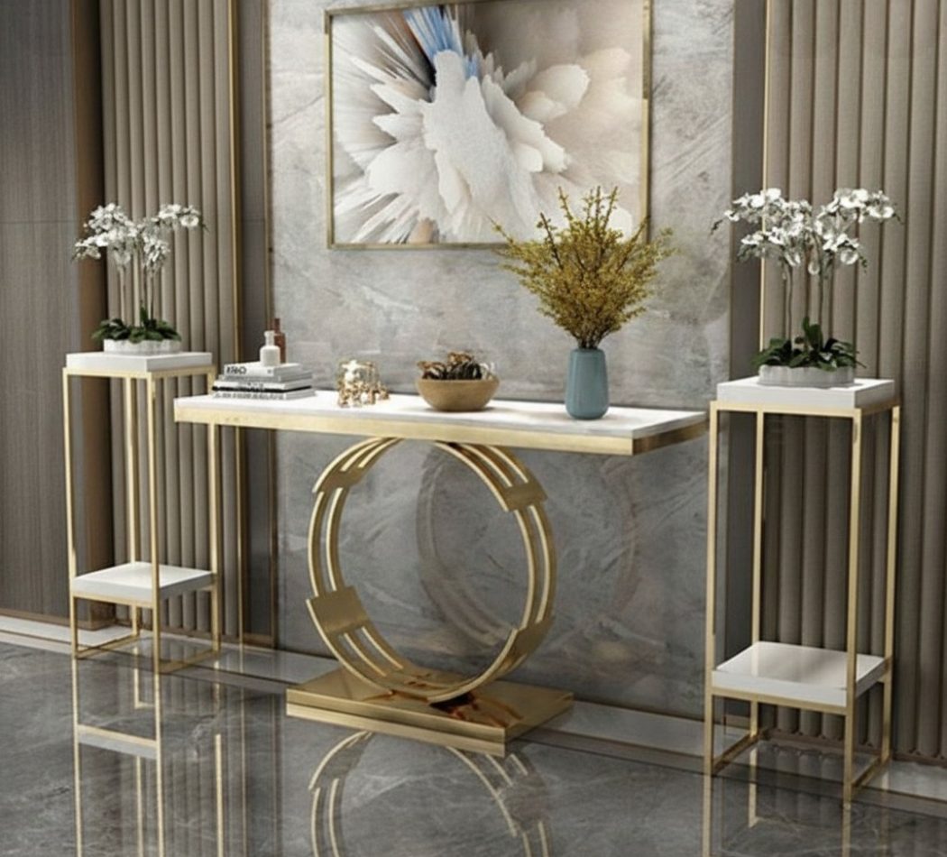 ANAT Circle Side Table with gold circular base and marble-top design available near Ambala, Haryana, and across India.